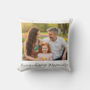 Op maat gemaakte familieportret gepersonaliseerd b kussen