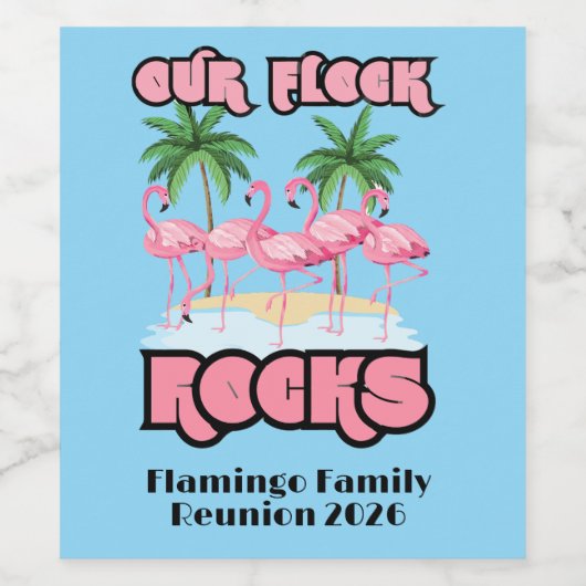 Op maat gemaakte familiereünie Flamingo's Onze kud Wijn Etiket (Enkel label)