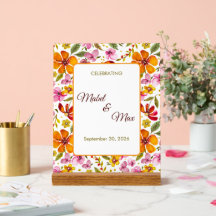 Op maat gemaakte feestbord roze oranje rood bloemm