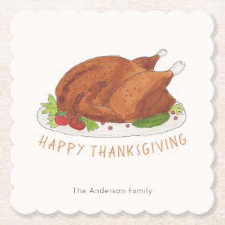 Op maat gemaakte fijne Thanksgiving gebraden kalko Kartonnen Onderzetters