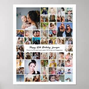 Op maat gemaakte foto collage van 50 foto's cadeau poster