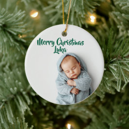 Op maat gemaakte foto- en naamkerstboomornament keramisch ornament