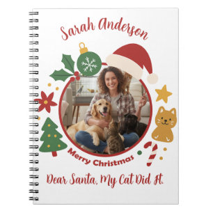 Op maat gemaakte foto- en naamkerstcadeau voor kat notitieboek