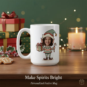 Op maat gemaakte foto gezicht Kerst Elf Koffiemok