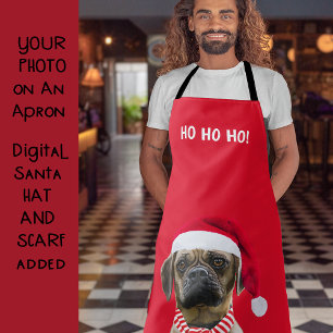 Op maat gemaakte foto hond rode kerstman hoed moed schort