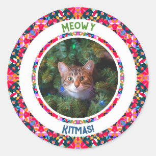 Op maat gemaakte foto Kerstmis Kat Moeder Mama Kle Ronde Sticker