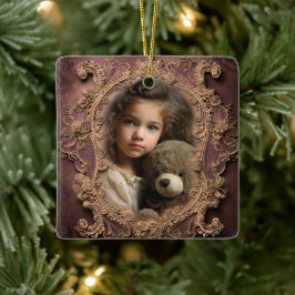 Op maat gemaakte foto met sierlijk ontwerp Kerstba Keramisch Ornament