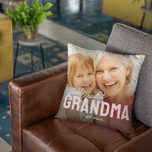Op maat gemaakte foto-oudtantegeschenk met naam kussen