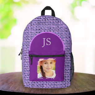 Op maat gemaakte foto paarse meisjesschooltas met bedrukte rugzak