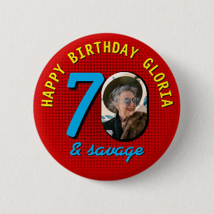 Op maat gemaakte foto retro 70ste verjaardag ronde button 5,7 cm