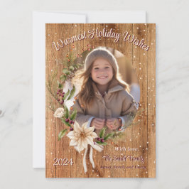 Op maat gemaakte foto vakantie bloemstuk houten ac feestdagenkaart