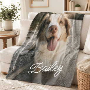 Op maat gemaakte foto van huisdier Hond Naam Knuff Fleece Deken