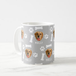 Op maat gemaakte foto van huisdierhond & naam Grij Koffiemok