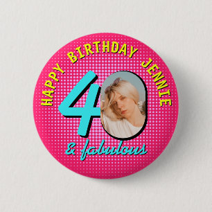 Op maat gemaakte foto voor 40ste verjaardag retro ronde button 5,7 cm