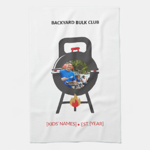 Op maat gemaakte foto Zwarte Kettlebell BBQ Vader Theedoek