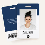 Op maat gemaakte fotonaambadge voor werknemers badge<br><div class="desc">Val op op het werk met een gepersonaliseerde navyblauwe fotonaambadge voor werknemers. Met bedrijfslogo, naam en foto van de werknemer voegt deze op maat gemaakte badge een professionele touch toe aan uw werkkleding. Ideaal voor bedrijfs evenementen, beurzen of dagelijks kantoor gebruik. Maak een blijvende indruk en identificeer uzelf gemakkelijk met...</div>