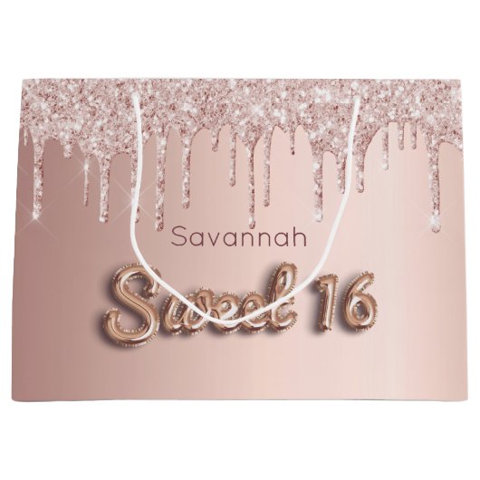 Op maat gemaakte foto's roos goudglitter voor 16 j groot cadeauzakje (Voorkant)