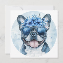 Op maat gemaakte Franse Bulldog Blauwe Bloemengroe Kaart