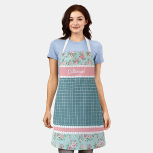 Op maat gemaakte Franse pastel turquoise blauwe ro Schort