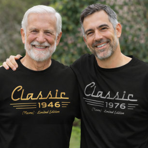 Op maat gemaakte geboortejaarshirt, klassieke auto t-shirt