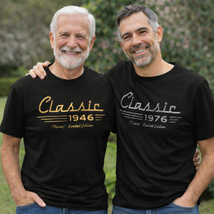 Op maat gemaakte geboortejaarshirt, klassieke auto t-shirt