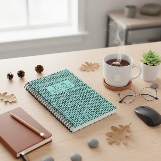 Op maat gemaakte gebreide turquoise planner