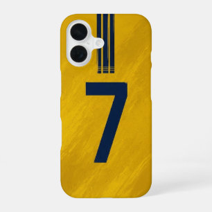 Op maat gemaakte gele en blauwe nummer 7 iPhone 16 Hoesje