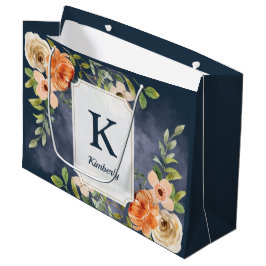 Op maat gemaakte gemerkte Navy en Perzik Bloemen Groot Cadeauzakje