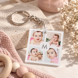 Op maat gemaakte gepersonaliseerde 8 foto collage sleutelhanger