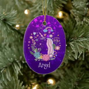 Op maat gemaakte gepersonaliseerde kerst paarse ee keramisch ornament