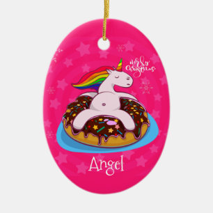 Op maat gemaakte gepersonaliseerde kerst-unicorn r keramisch ornament