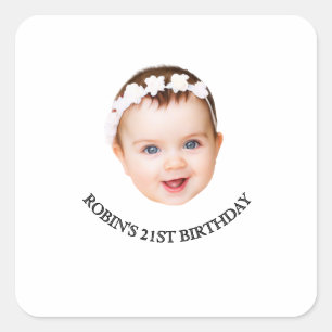 Op maat gemaakte gezicht 21e verjaardag stickers,  vierkante sticker