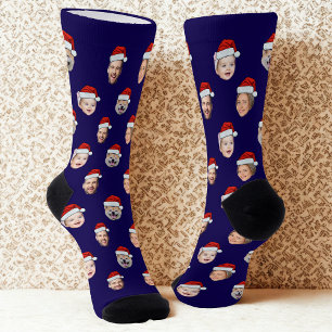 Op maat gemaakte gezicht Santa hoed sokken, 4 foto Sokken