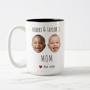 Op maat gemaakte gezichten en namen van 2 kinderen tweekleurige koffiemok
