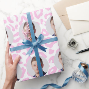 Op maat gemaakte gezichten Luipaardprint Roze Cadeaupapier