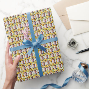 Op maat gemaakte gezichten zonnebloemen patroon cadeaupapier