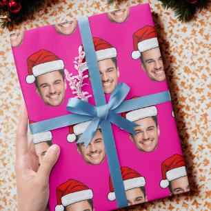 Op maat gemaakte gezichts foto Kerstman Hoed Cadea Cadeaupapier