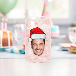 Op maat gemaakte gezichts foto Kerstman Hoed Kerst Blikvorm Glas