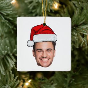 Op maat gemaakte gezichts foto Kerstman Hoed Kerst Keramisch Ornament