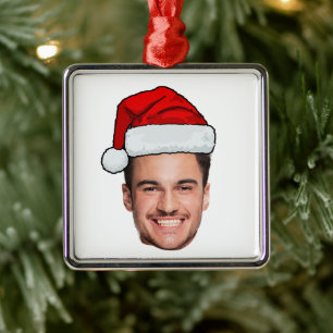 Op maat gemaakte gezichts foto Kerstman Hoed Kerst Metalen Ornament