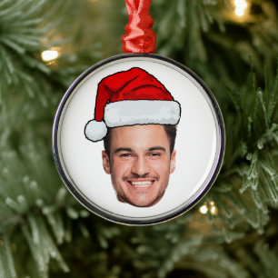 Op maat gemaakte gezichts foto Kerstman Hoed Kerst Metalen Ornament
