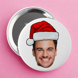 Op maat gemaakte gezichts foto Kerstman Hoed Kerst Ronde Button 4,0 Cm