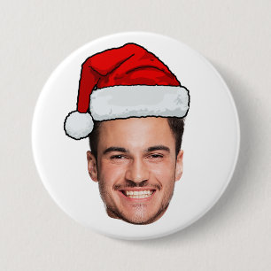 Op maat gemaakte gezichts foto Kerstman Hoed Kerst Ronde Button 7,6 Cm