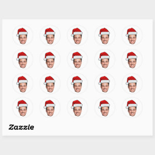 Op maat gemaakte gezichts foto Kerstman Hoed Kerst Ronde Sticker