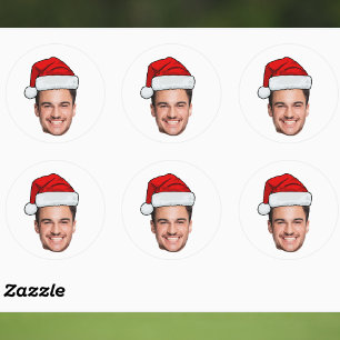 Op maat gemaakte gezichts foto Kerstman Hoed Kerst Ronde Sticker