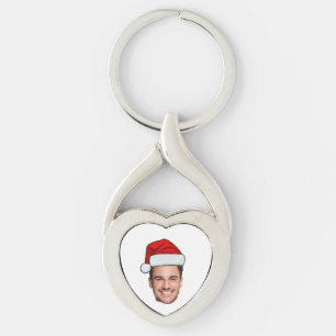 Op maat gemaakte gezichts foto Kerstman Hoed Kerst Sleutelhanger