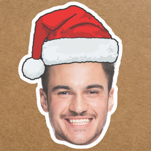 Op maat gemaakte gezichts foto Kerstman Hoed Kerst Sticker