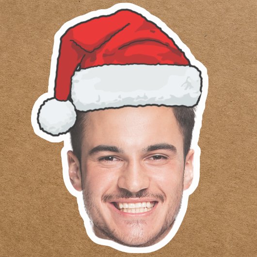 Op maat gemaakte gezichts foto Kerstman Hoed Kerst Sticker