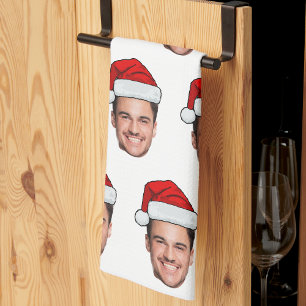 Op maat gemaakte gezichts foto Kerstman Hoed Kerst Theedoek
