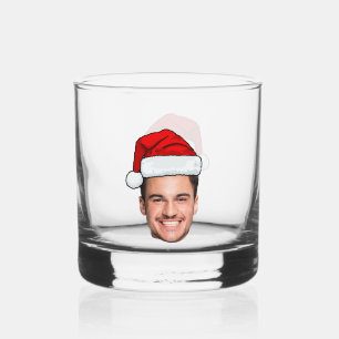Op maat gemaakte gezichts foto Kerstman Hoed Kerst Whisky Glas